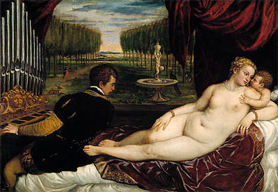 Venus with the Organist and Cupid, c.1555 | Titian | Giclée Leinwand Kunstdruck