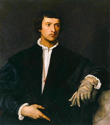 Porträt eines Mannes mit Handschuhen, c.1520 | Titian | Giclée Leinwand Kunstdruck