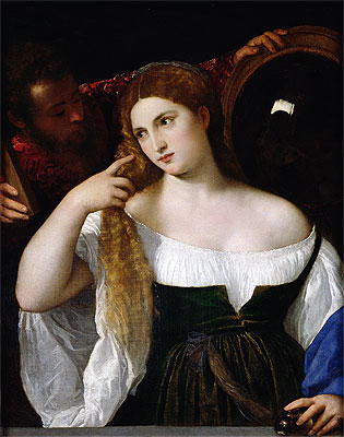 Woman with a Mirror, c.1512/15 | Titian | Giclée Leinwand Kunstdruck