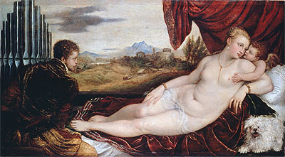 Venus mit dem Organisten, c.1550 | Titian | Giclée Leinwand Kunstdruck