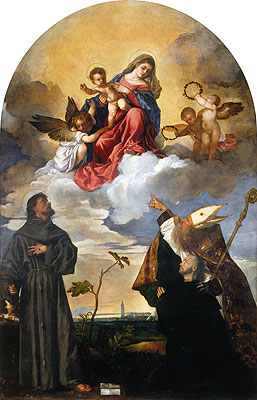 Madonna and Child with Saint Francis and the Donor Luigi Gozzi with Saint Alvise, n.d. | Titian | Giclée Leinwand Kunstdruck