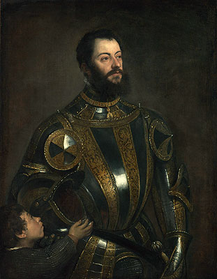 Portrait of Alfonso d'Avalos, Marchese del Vasto, in Armor with a Page, 1533 | Titian | Giclée Canvas Print