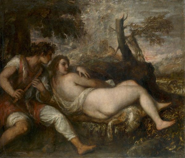 Titian | Nymph and Shepherd, c.1570/75 | Giclée Canvas Print