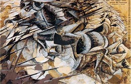 Angriff der Lanzenreiter, 1915 von Umberto Boccioni | Leinwand Kunstdruck