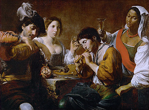 Wiedersehen in einem Kabarett, c.1625 | Valentin de Boulogne