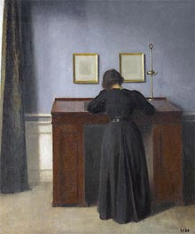 Ida Standing at a Desk, 1900 von Hammershoi | Leinwand Kunstdruck