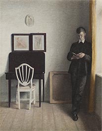 Interieur mit lesenden jungen Mann, 1898 von Hammershoi | Leinwand Kunstdruck