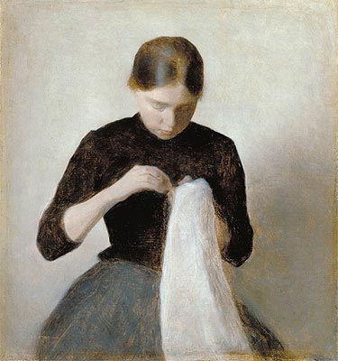 Mädchen beim Nähen, 1887 | Hammershoi
