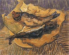 Stillleben: Bücklinge auf Stück gelben Papier, 1889 von Vincent van Gogh | Leinwand Kunstdruck