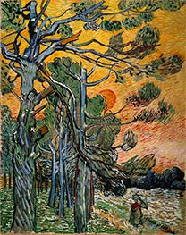 Pinien bei Sonnenuntergang, 1889 von Vincent van Gogh | Leinwand Kunstdruck