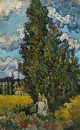 Cypresses and Two Woman | Vincent van Gogh | Painting Reproduction