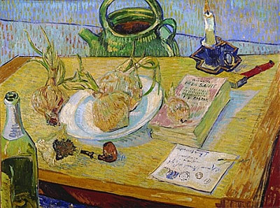 Stillleben mit einem Teller mit Zwiebeln, 1889 | Vincent van Gogh | Giclée Leinwand Kunstdruck
