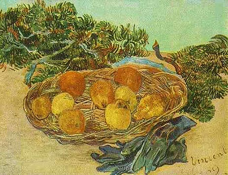 Stillleben mit Orangen, Zitronen und blauen Handschuhen, 1889 | Vincent van Gogh | Giclée Leinwand Kunstdruck