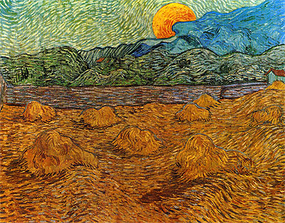 Landscape with Wheat Sheaves and Rising Moon, 1889 | Vincent van Gogh | Giclée Leinwand Kunstdruck
