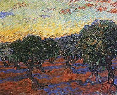 Olivenhain: Oranger Himmel, 1889 | Vincent van Gogh