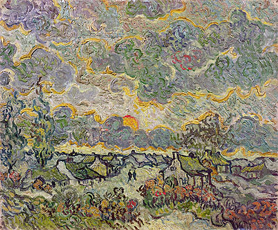 Cottages and Cypresses - Reminiscence of the North, 1890 | Vincent van Gogh | Giclée Canvas Print
