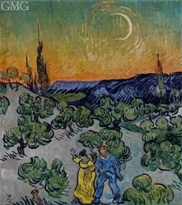 Landscape with Couple Walking and Crescent Moon, c.1889/90 | Vincent van Gogh | Giclée Canvas Print