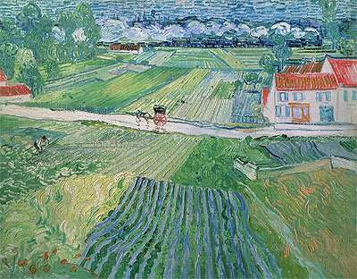 Landschaft mit Wagen und Zug im Hintergrund, 1890 | Vincent van Gogh | Giclée Leinwand Kunstdruck