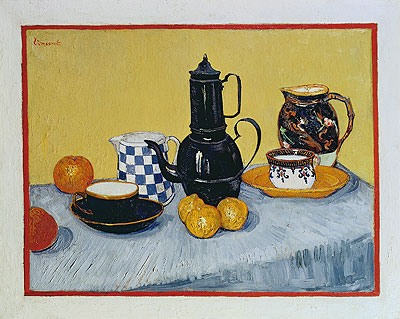 Blauer Emaille-Kaffeekanne, Irdenware und Früchte, 1888 | Vincent van Gogh