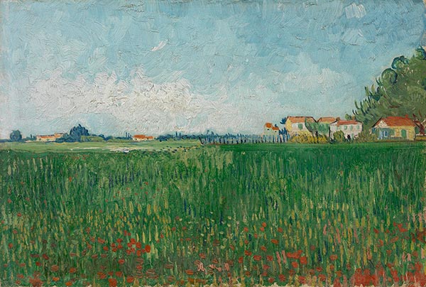 Bauernhäuser in einem Weizenfeld nahe Arles, 1888 | Vincent van Gogh | Giclée Leinwand Kunstdruck
