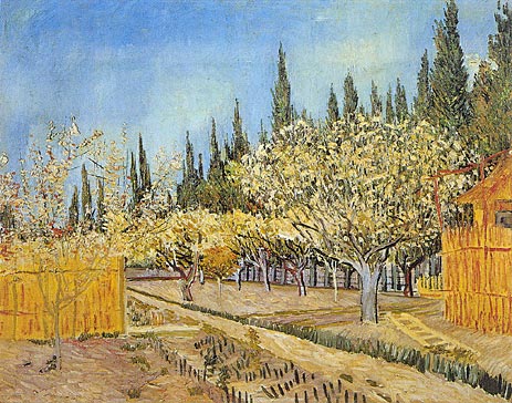 Obstgarten von Zypressen begrenzt, 1888 | Vincent van Gogh | Giclée Leinwand Kunstdruck