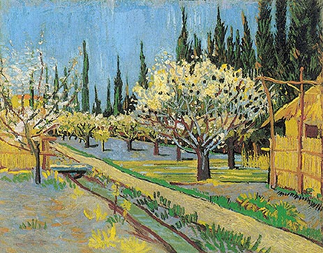 Obstgarten von Zypressen begrenzt, 1888 | Vincent van Gogh | Giclée Leinwand Kunstdruck