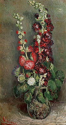 Vase with Hollyhocks, 1886 | Vincent van Gogh | Giclée Leinwand Kunstdruck