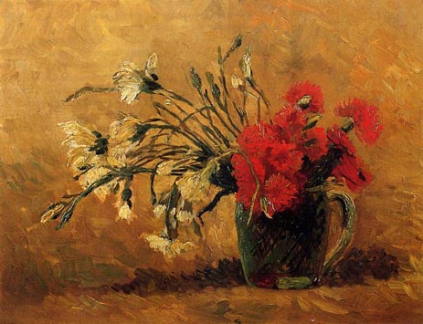 Vase mit roten und weißen Nelken auf gelbem Hintergrund, 1886 | Vincent van Gogh | Giclée Leinwand Kunstdruck