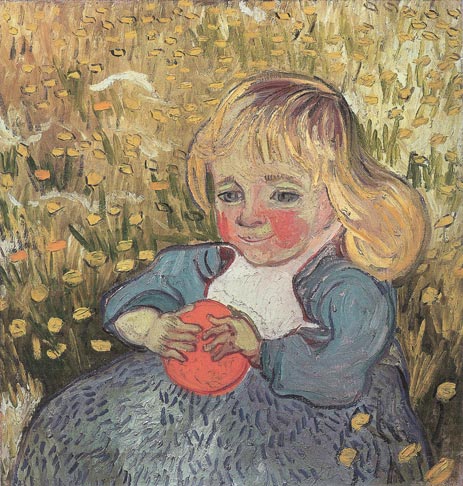 Kind im Gras sitzend mit einer Orange oder einem Ball, 1890 | Vincent van Gogh