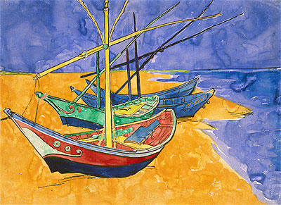 Fischerboote am Strand von Saintes-Maries-de-la-Mer, 1888 | Vincent van Gogh