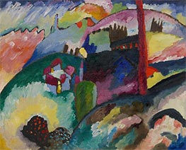 Landschaft mit Fabrikschornstein, 1910 von Kandinsky | Leinwand Kunstdruck