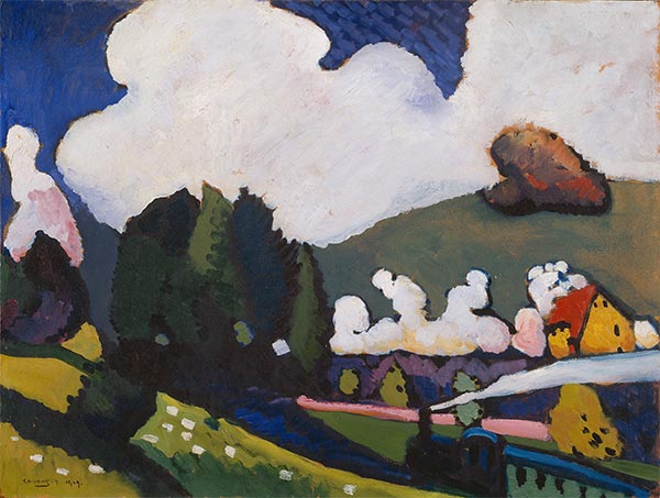 Landschaft bei Murnau mit Lokomotive, 1909 | Kandinsky | Giclée Leinwand Kunstdruck