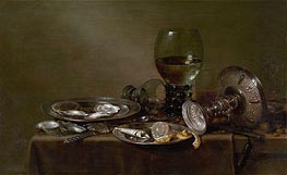 Still Life with Oysters, a Silver Tazza and Glassware | Claesz Heda | Painting Reproduction