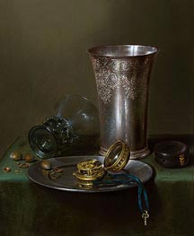 A Still Life with a Silver Goblet and a Watch on a Pewter Plate, undated von Claesz Heda | Leinwand Kunstdruck
