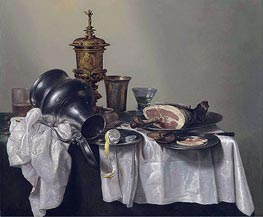 A Ham, a Peeled Lemon and an Upturned Tankard | Claesz Heda | Gemälde Reproduktion
