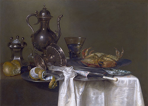 Still Life: Pewter and Silver Vessels and a Crab, c.1633/37 | Claesz Heda | Giclée Leinwand Kunstdruck