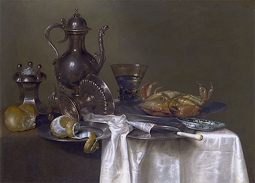 Stillleben: Zinn- und Silbergefäße und ein Krebs, c.1633/37 | Claesz Heda