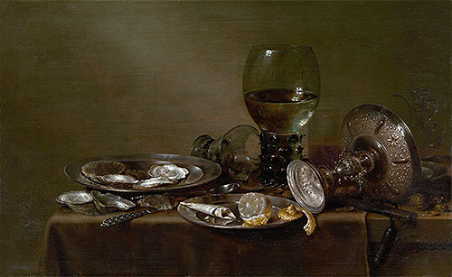 Stillleben mit Austern, einer Silbertazza und Glaswaren, 1635 | Claesz Heda