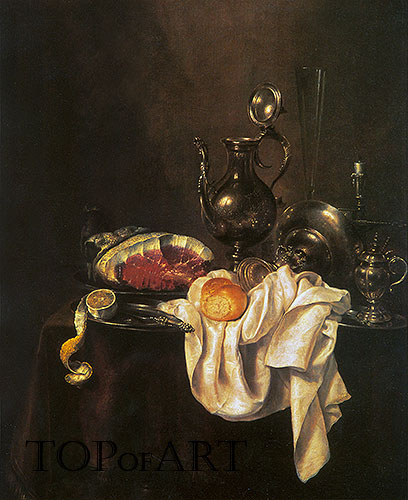 Still Life of Ham and Silver Plate, 1649 | Claesz Heda | Giclée Canvas Print