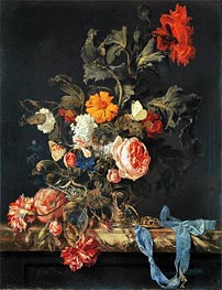 Vase of Flowers with Pocket Watch, 1663 von Willem van Aelst | Leinwand Kunstdruck