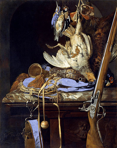 Tote Vögel und Jagdutensilien, 1664 | Willem van Aelst
