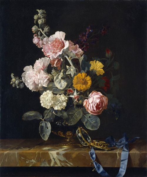 Vase mit Blumen und Taschenuhr, 1656 | Willem van Aelst
