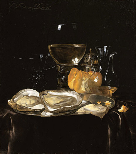 Still Life with a Roemer and Dish of Oysters, 1675 | Willem van Aelst | Giclée Leinwand Kunstdruck