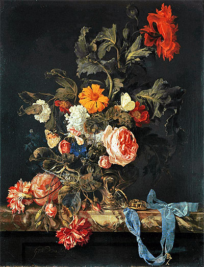 Blumenvase mit Taschenuhr, 1663 | Willem van Aelst