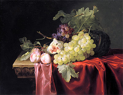 Stillleben mit Trauben, Pflaumen, Feigen und ..., 1653 von Willem van Aelst | Leinwand-Kunstdruck