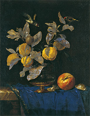 Glass Vase with Branches Bearing Fruit, 1664 | Willem van Aelst | Giclée Canvas Print