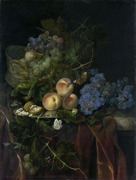 Stillleben mit Früchten, Maus und Schmetterlingen, 1677 | Willem van Aelst | Giclée Leinwand Kunstdruck