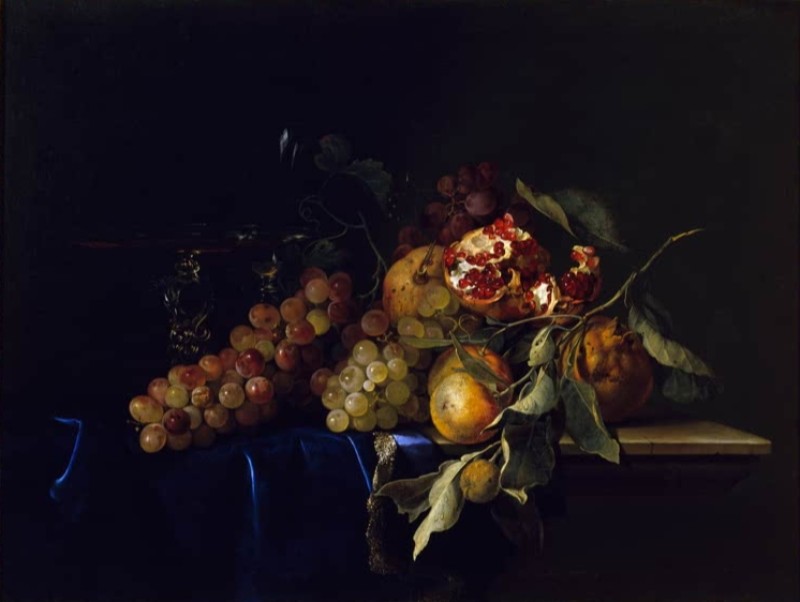 Stillleben mit Früchten und Kristallvase, n.d. | Willem van Aelst | Giclée Leinwand-Kunstdruck