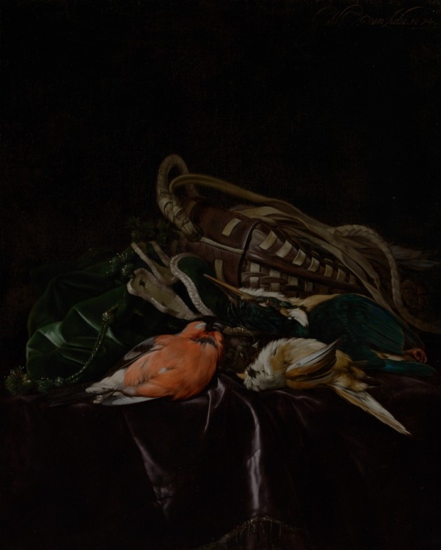 Stillleben mit toten Vögeln und Jagdtasche, 1674 | Willem van Aelst | Giclée Leinwand-Kunstdruck