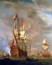 The English Ship 'Royal Sovereign' With a Royal Yacht in a Light Air, 1703 by Willem van de Velde | Canvas Print